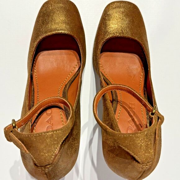 NWOB Coach Gold Metallic Leather Ankle Strap High Heel Pump Women’s Size 6B - Picture 8 of 15